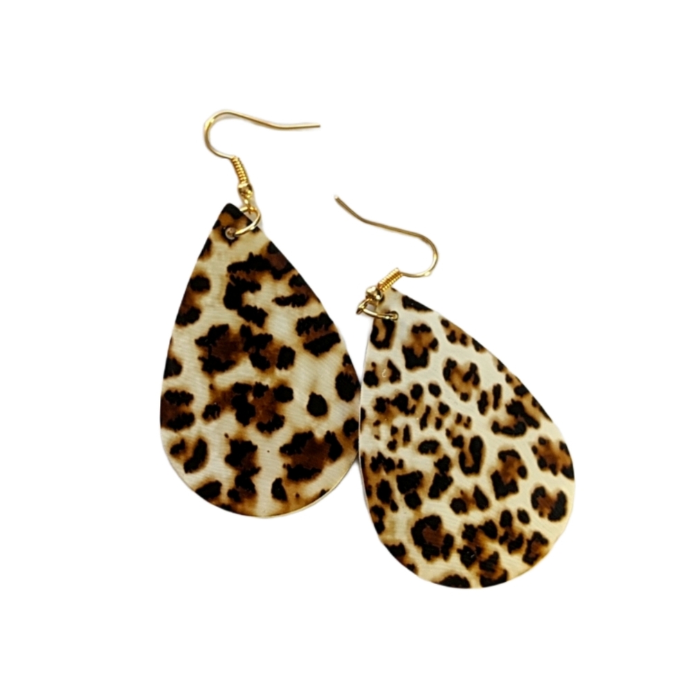White leopard print teardrop earrings